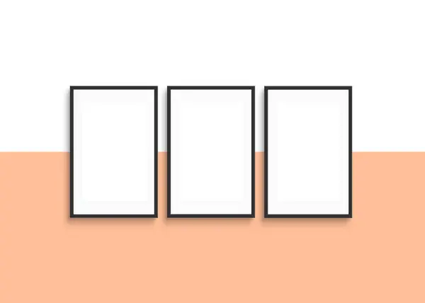 Three frames mockup design on peach fuzz color background. Gallery wall mock up design.