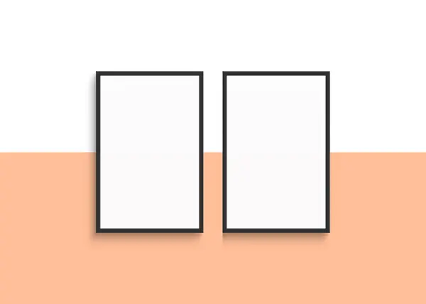 Two frames mockup design on peach fuzz color background. Gallery wall mock up design.