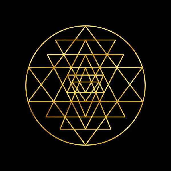 Sri yantra gold symbol isolated on black background. Sacred geometry golden symbol.