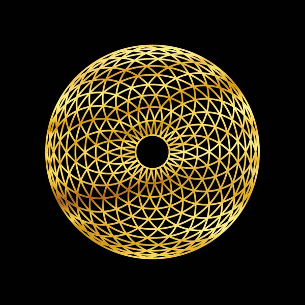 Torus yantra gold symbol isolated on black background. Sacred geometry golden symbol.