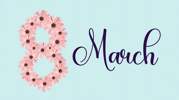 stock image 8th March Happy International Womens Day concept banner or background design with daisy flowers.