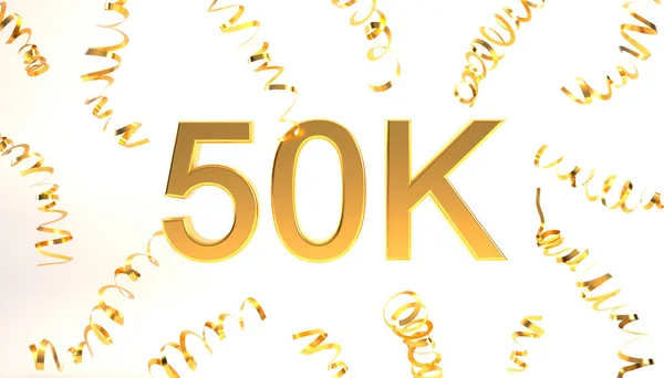 50K Seguidores Símbolo Con Confeti Renderizado Oro 50K Número Ilustración —  Fotos de Stock