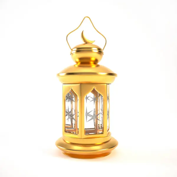 Arabic lantern 3d isolated on white background. Golden lantern, 3d render illustration.