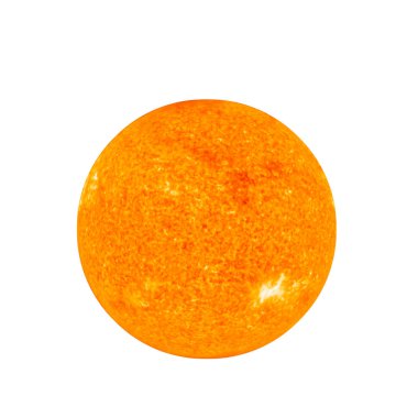 Güneş beyaz arkaplanda izole edilmiş. Güneş fırtınası konsepti. Bu görüntünün elementleri NASA tarafından desteklenmektedir.