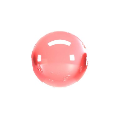 Camdan pembe baloncuk, beyaz arka planda izole edilmiş, 3 boyutlu. 3D mercan cam top ya da küre kesimi.