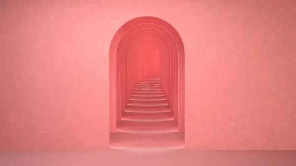 Abstraktní Růžový Surrealistický Vykreslení Arch Chodba Pastel Růžové Pozadí Koncepce — Stock fotografie
