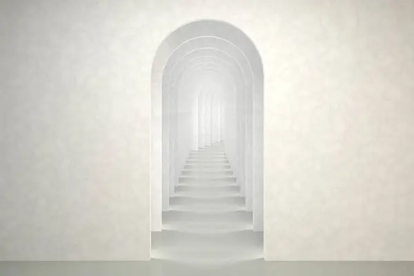 Αφηρημένη Σουρεαλιστικό Αψίδα Άπειρη Διάδρομο Λευκό Φόντο Έννοια Απόδοση Σουρεαλιστική Royalty Free Εικόνες Αρχείου