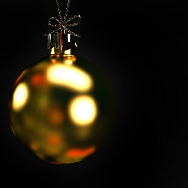 Yılbaşı altın topu siyah arka planda izole edilmiş fotokopi alanı, Mutlu Noeller ya da Yeni Yıl arifesi konsepti. 3d hazırlayıcı.