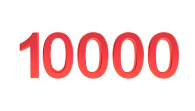 10000 numara işareti, 3d kırmızı numara on bin sembol beyaz arkaplanda izole edilmiş..