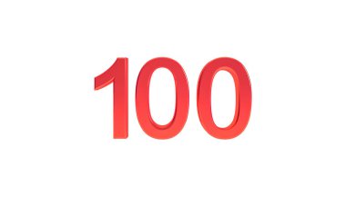 100 numara işareti, 3D kırmızı. Beyaz arkaplanda 100 numara izole edilmiş..