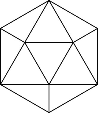 Beyaz arkaplanda izole edilmiş Icosahedron sembolü vektörü. Kutsal geometri sembolü kavramı.