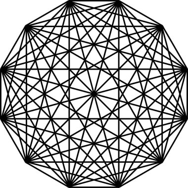 Teserakt vektör sembolü beyaz arkaplanda izole edildi. Kutsal geometri sembolü kavramı.