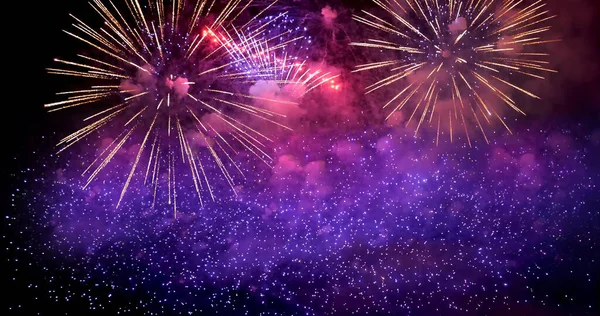 Fuoco Artificio Viola Festeggiare Anniversario Felice Anno Nuovo 2023 Luglio — Foto Stock