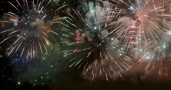 Colorful vibrant Firework celebrate anniversary happy new year 2023, 4th of july holiday festival. colorful firework in the night time to celebrate national holiday. countdown new year 2023 party time