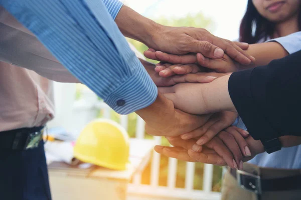 Partners Hands Together Teamwork Group Business People Meeting Firm Company — Stock Photo, Image