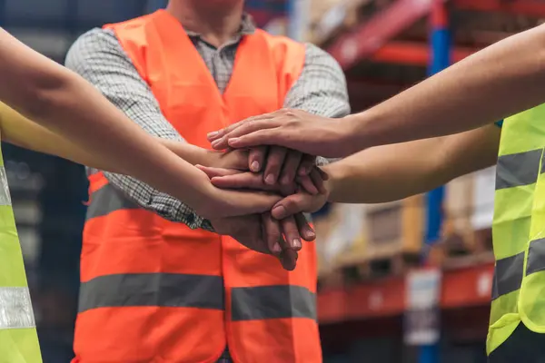 Diversity Teamwork Hands Stack Together Trust Partner Warehouse Worker Fist — Stock Photo, Image