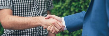Banner Trust honesty business customer handshake together promise partner. Panorama Businessman teamwork diversity solidarity team Partner hands together. Team meeting shaking hands with copy space