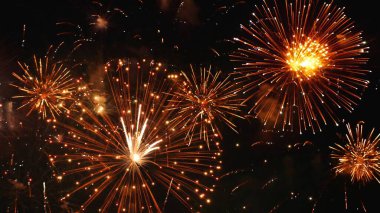 Altın Havai fişek, ulusal bayramı kutlamak için yıldönümünü kutluyor. 2024 yılına geri sayım, parti zamanı. Mutlu yıllar 2025, 4 Temmuz bayram festivali konsepti.