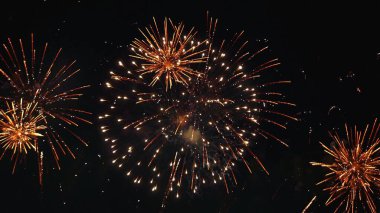 Altın Havai fişek, ulusal bayramı kutlamak için yıldönümünü kutluyor. 2024 yılına geri sayım, parti zamanı. Mutlu yıllar 2025, 4 Temmuz bayram festivali konsepti.