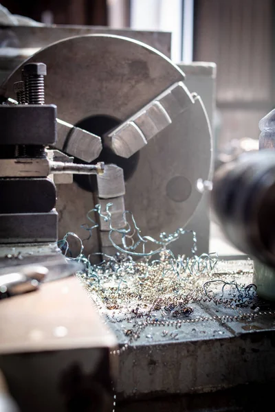 Mekanik Torna Endüstriyel Makineler Harika Mekanik Torna Gümüş Renkli Mekanik — Stok fotoğraf