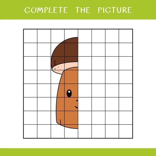 写真を完成させて 子供のための簡単な教育ゲーム ぬり絵のためのかわいいキノコのベクトルイラスト — ストックベクタ