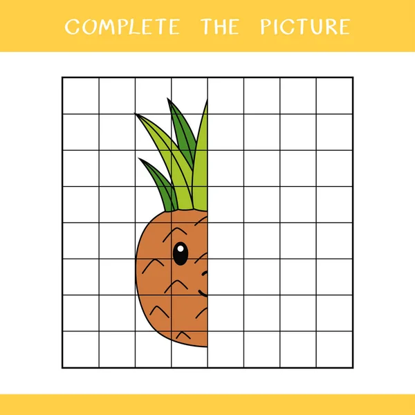 写真を完成させて 子供のための簡単な教育ゲーム ぬり絵のためのかわいいパイナップルのベクトルイラスト — ストックベクタ