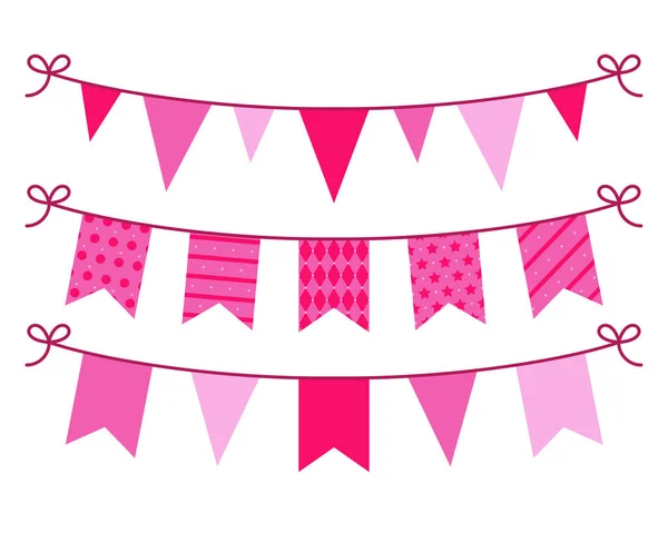 Vector Vlaggen Gezet Roze Kleuren Witte Achtergrond Vakantie Verjaardag Feest — Stockvector
