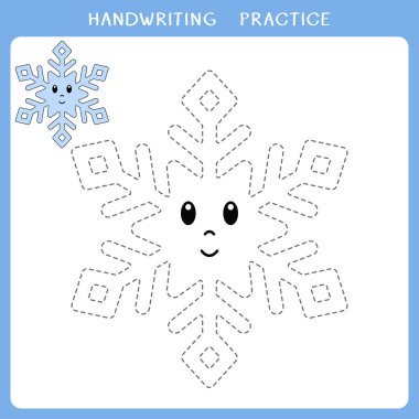 Handwriting practice sheet. Simple educational game for kids. Vector illustration of cute snowflake for coloring book