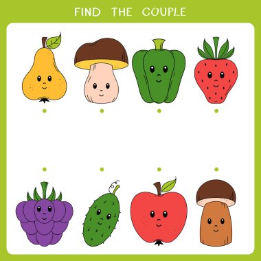 Çifti bulun. Çocuklar için basit bir eğitim oyunu. Vektör çalışma tablosu