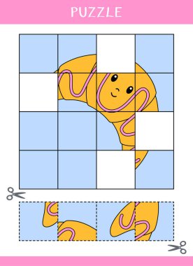 Basit bir eğitim oyunu. Çocuklar için bulmaca. Resmin kayıp parçalarını bul. Kes ve yapıştır. Vektör çalışma tablosu