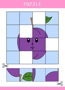 Basit bir eğitim oyunu. Çocuklar için bulmaca. Resmin kayıp parçalarını bul. Kes ve yapıştır. Vektör çalışma tablosu