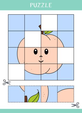 Basit bir eğitim oyunu. Çocuklar için bulmaca. Resmin kayıp parçalarını bul. Kes ve yapıştır. Vektör çalışma tablosu