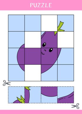 Basit bir eğitim oyunu. Çocuklar için bulmaca. Resmin kayıp parçalarını bul. Kes ve yapıştır. Vektör çalışma tablosu