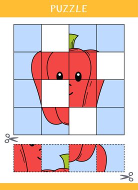 Basit bir eğitim oyunu. Çocuklar için bulmaca. Resmin kayıp parçalarını bul. Kes ve yapıştır. Vektör çalışma tablosu