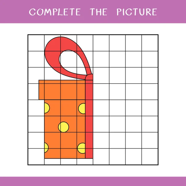 Complete Picture Gift Box Simple Educational Game Kids Vector Worksheet lizenzfreie Stockvektoren