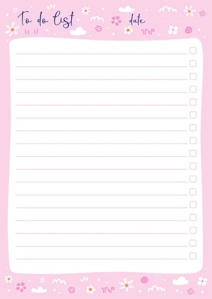 Vector Illustration Note Page Lines Flowers Pink Background Cute Spring lizenzfreie Stockillustrationen
