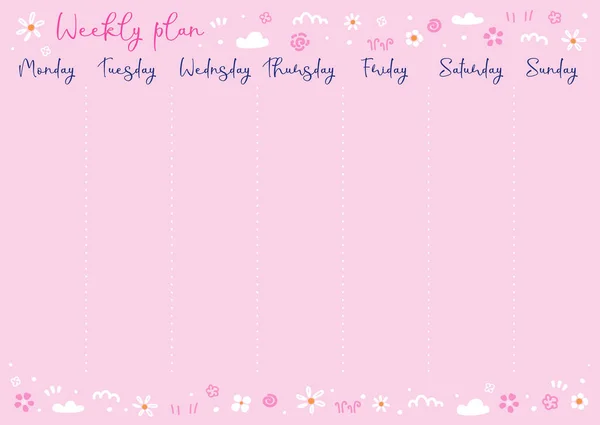 Vector Illustration Page Weekly Plan Spring Pattern Pink Background Cute Stockillustration