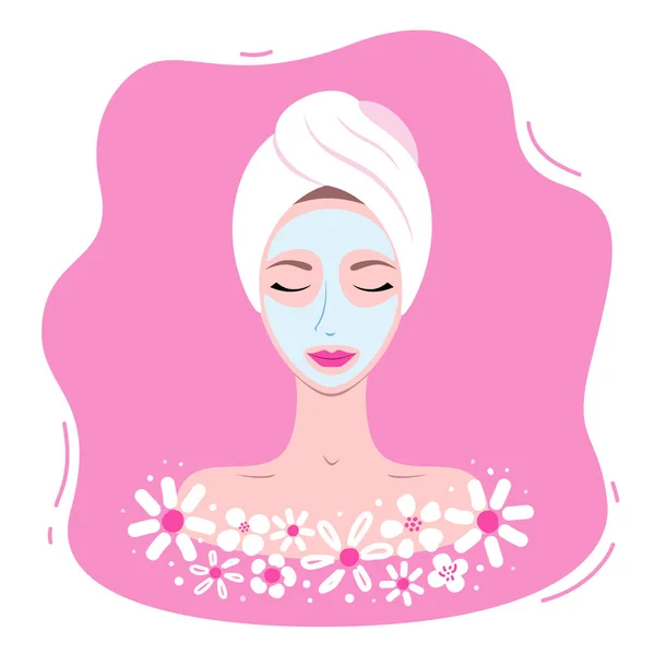 Illustration Vectorielle Une Jeune Femme Appliquant Masque Relaxant Dans Style — Image vectorielle