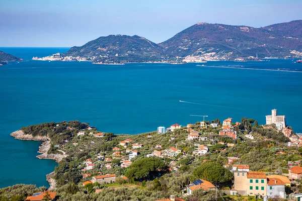 Vista Elevata Sul Golfo Spezia Liguria Italia Europa Città Lerici — Foto Stock