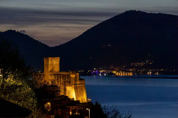 stock image The castle of Lerici right after sunset, Liguria, Italy