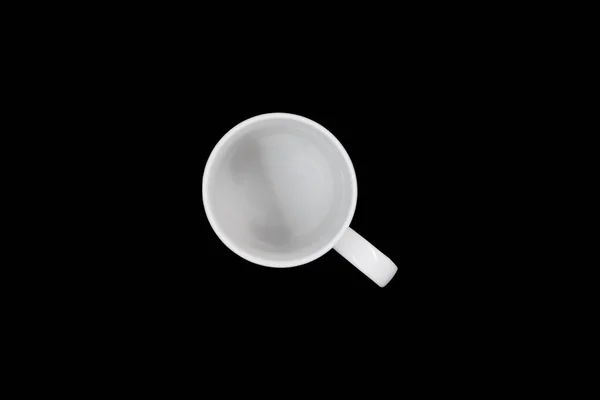 Draufsicht Auf Leere Weiße Kaffeetasse Isoliert Auf Schwarzem Hintergrund — Stockfoto