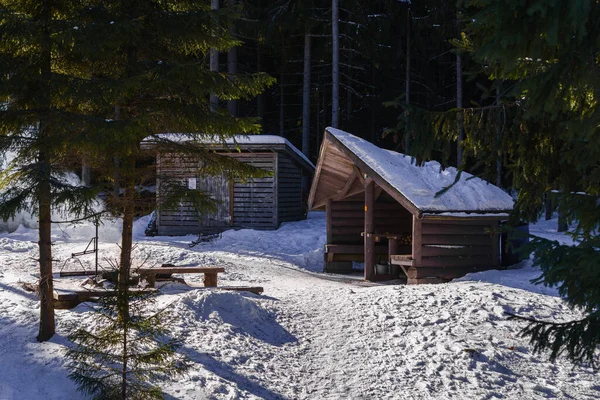 Aurinkovuori Lean Shelter Sunny Winter Day Vaaksy Asikkala Finland — Stock Photo, Image