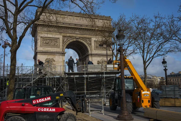 Stavební Práce Před Vítězným Obloukem Paříži Francii Března 2023 — Stock fotografie