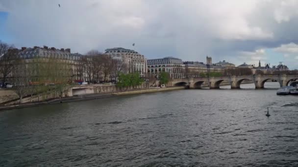 Pont Neuf Panoramique Ancien Pont Paris France Printemps — Video