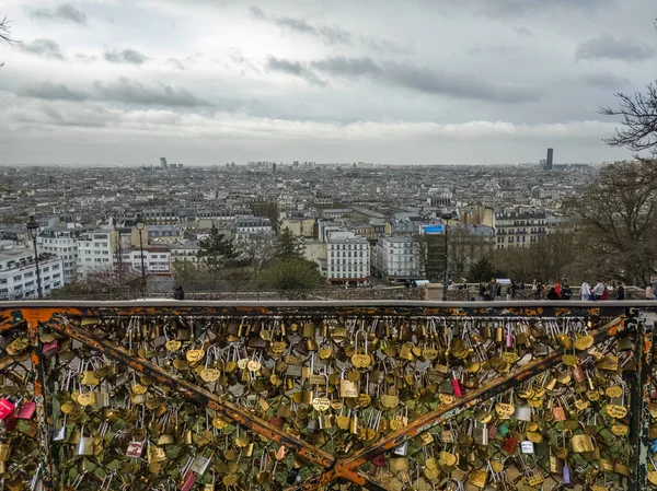 Schlösser Zaun Auf Dem Montmartre Hügel Paris Frankreich Mit Blick — Stockfoto