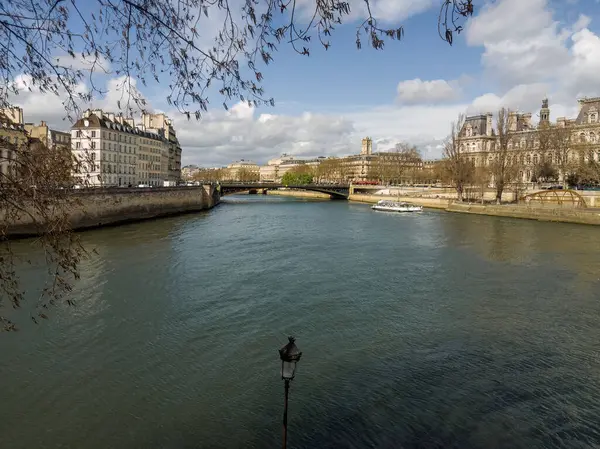 Pohled Řeku Seine Most Pont Arcole Place Louis Aragon Paříži — Stock fotografie