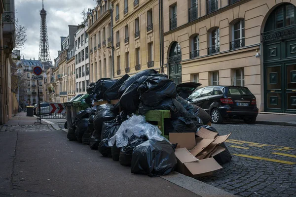 Monte Sacos Lixo Rua Paris França Março 2023 — Fotografia de Stock