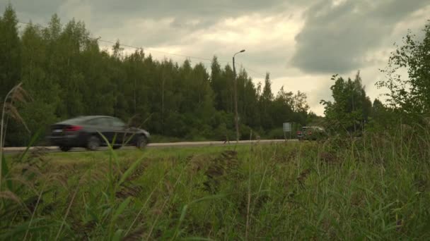 Finse Landweg Met Passerende Auto Zomer Gefilmd Vanuit Greppel — Stockvideo