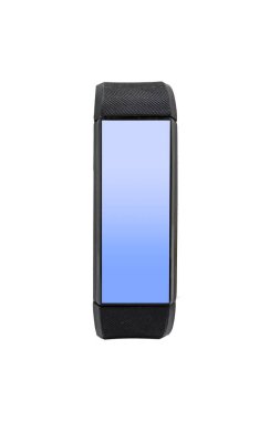 Fitness takip cihazı, akıllı bilezik, boş ekranlı ön görüş. Kırpma yolu ile beyaz arkaplanda izole