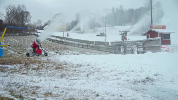 Snow Cannons Snowcat Work Messil Ski Resort Hollola Finland — Stock Video
